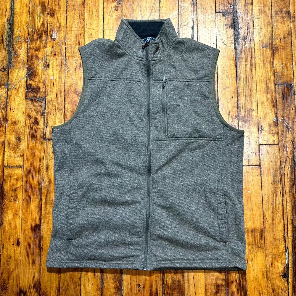 IZOD Sweater Vest Men's Large Heather Olive Fleece Performance Full Zipper